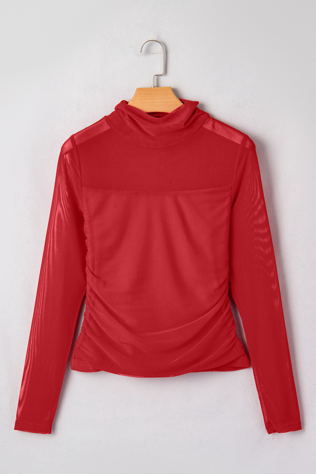 Black Sheer Mesh Patchwork High Neck Long Sleeve Top