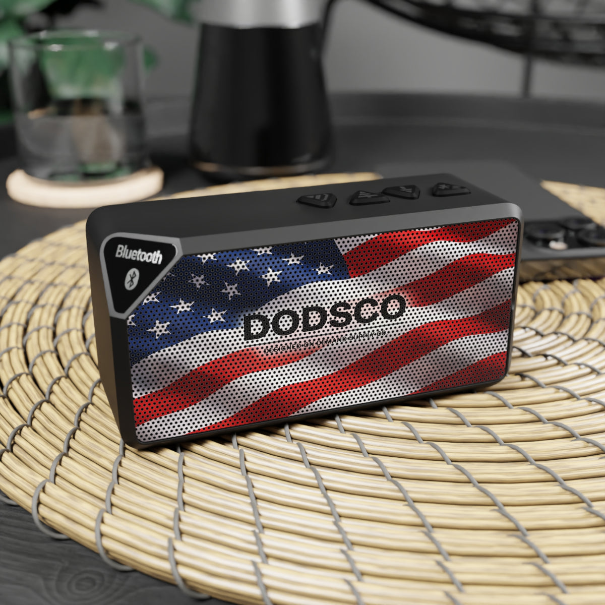Bluetooth Speaker — American Flag Wireless Speaker with Custom Text "DODSCO"