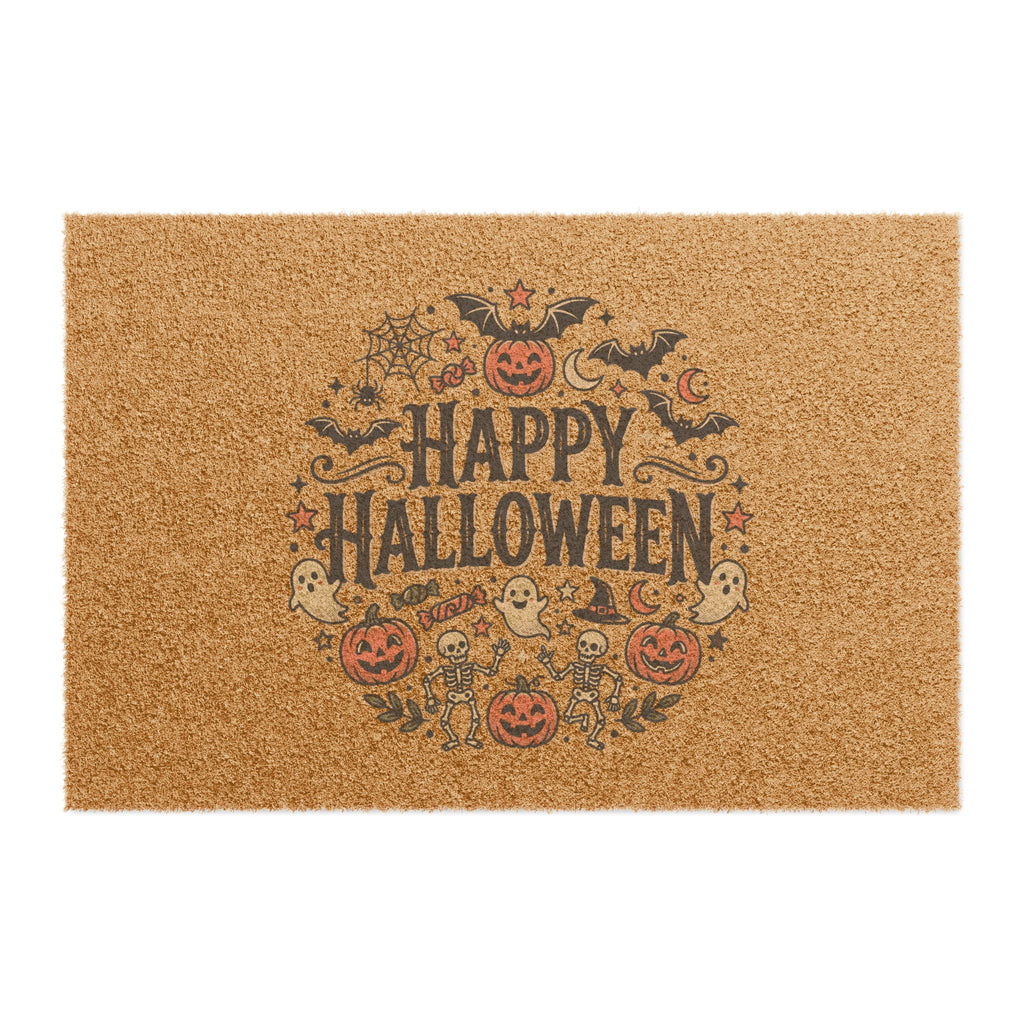 Happy Halloween Doormat — Pumpkin & Ghost Fall Welcome Mat