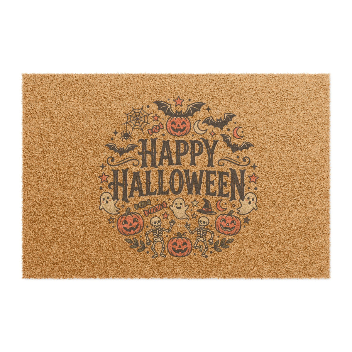 Happy Halloween Doormat — Pumpkin & Ghost Fall Welcome Mat