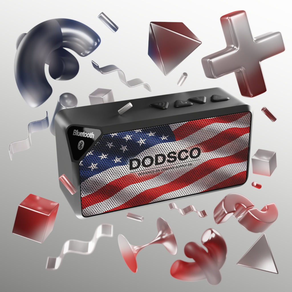 Bluetooth Speaker — American Flag Wireless Speaker with Custom Text "DODSCO"