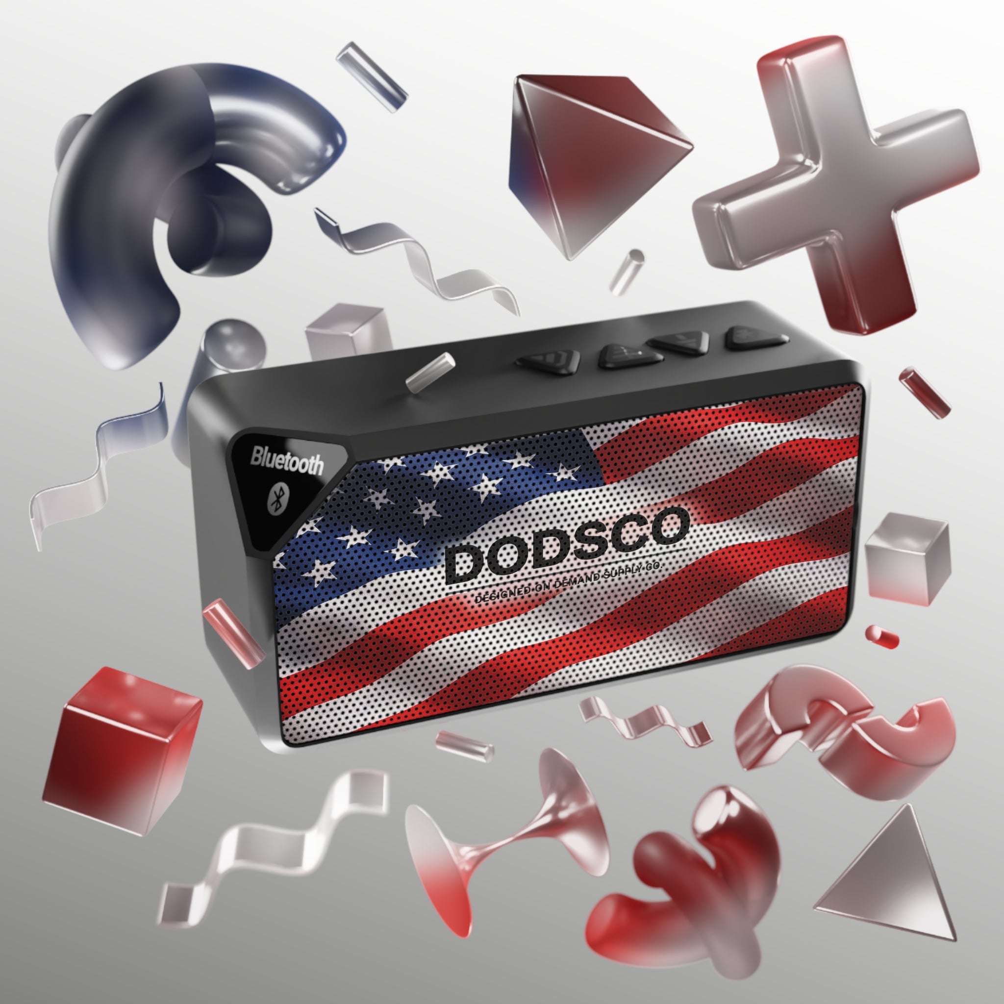 Bluetooth Speaker — American Flag Wireless Speaker with Custom Text "DODSCO"