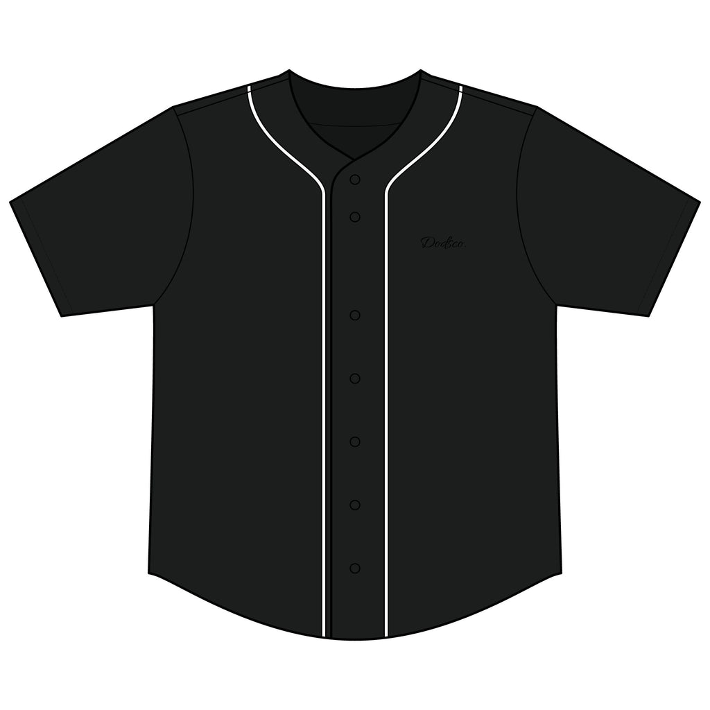 Black Button-Up Baseball Jersey — Short Sleeve Athletic Shirt