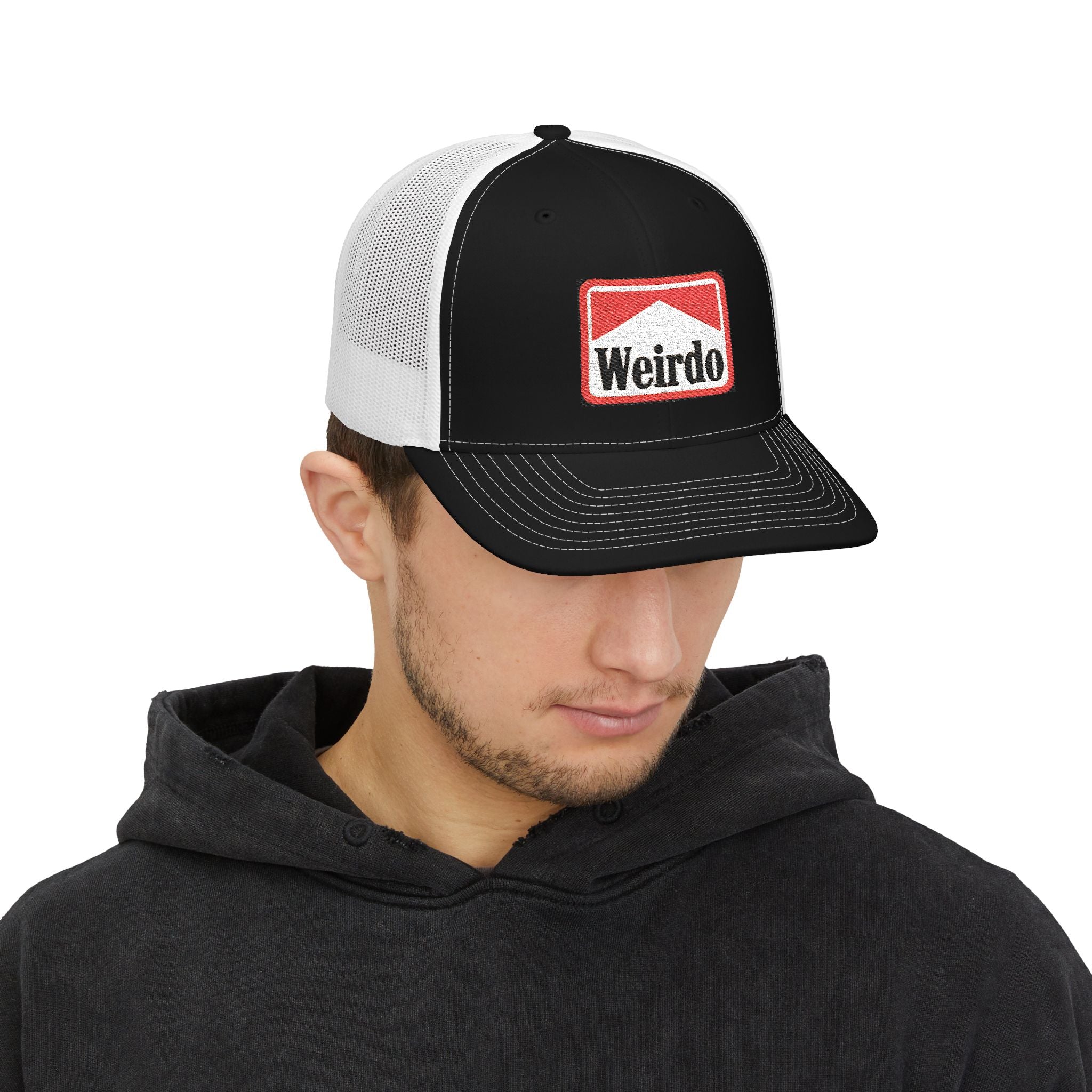 Weirdo Patch Trucker Cap — Retro Embroidered Snapback Hat