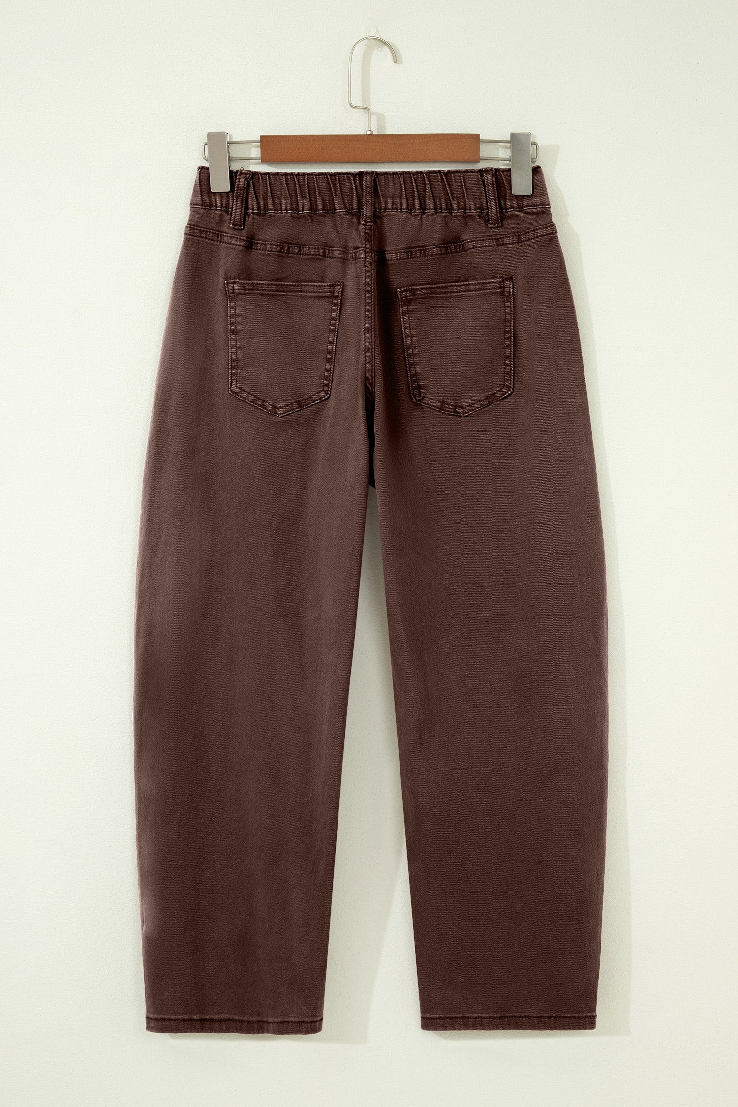 Four Leaf Clover Solid Color Square Patch Pocket Ankle-length Barrel Jeans