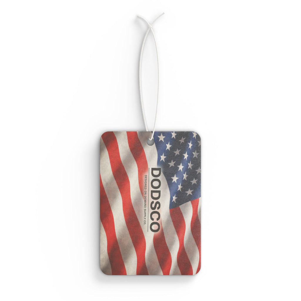 American Flag Car Air Freshener — Patriotic USA Scented Ornament (DODSSCO)