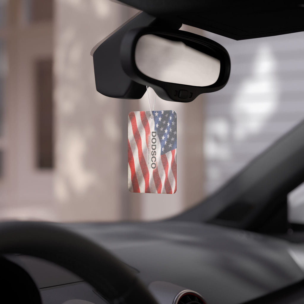American Flag Car Air Freshener — Patriotic USA Scented Ornament (DODSSCO)
