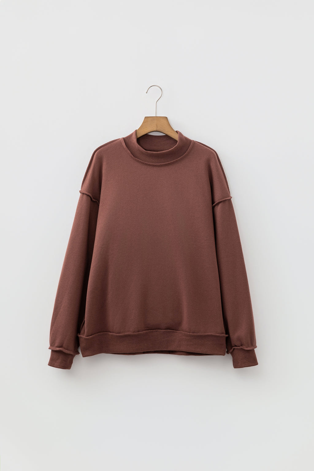 Light Grey Oversize Drop Shoulder Reversible Mock Neck Sweatshirt