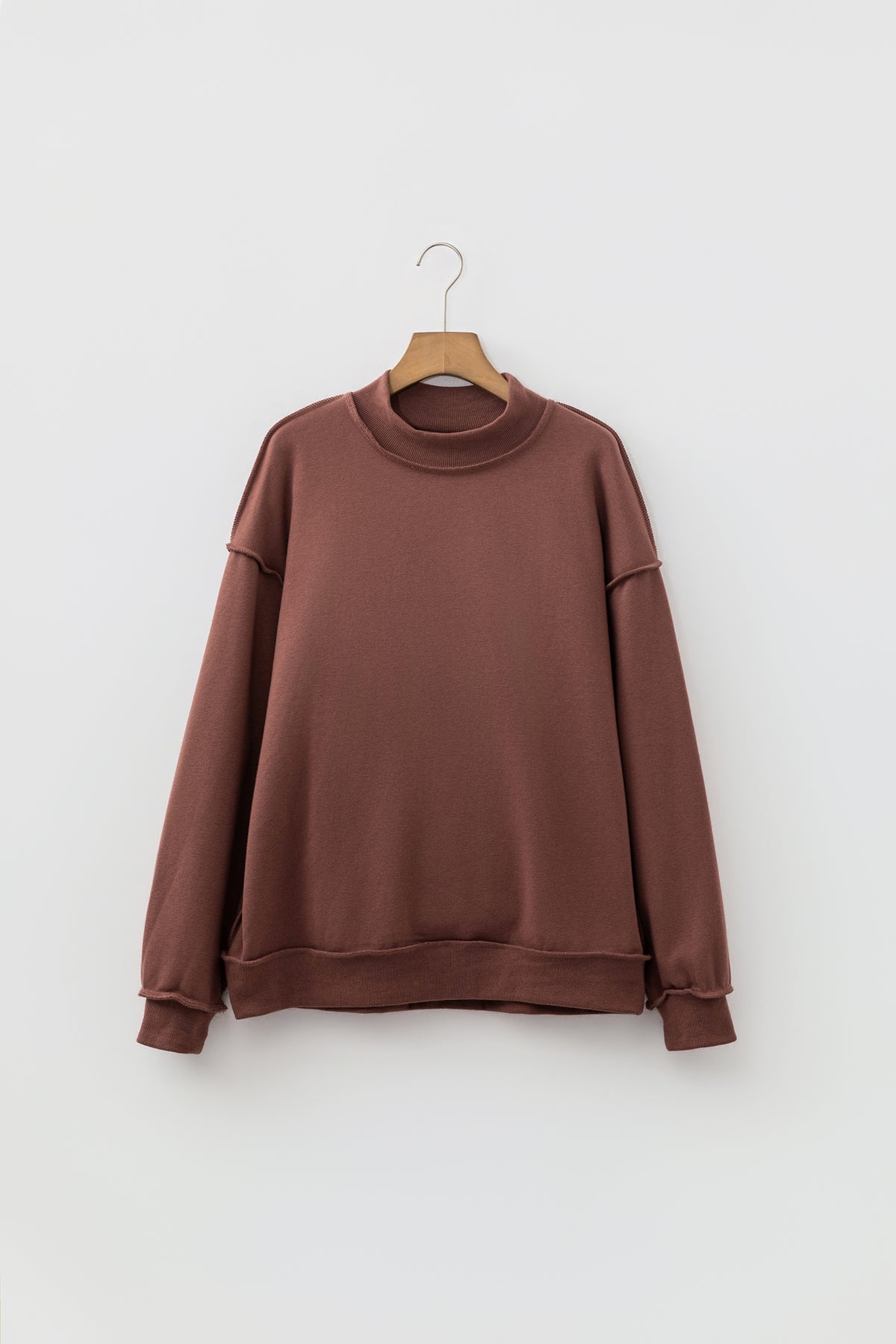 Light Grey Oversize Drop Shoulder Reversible Mock Neck Sweatshirt