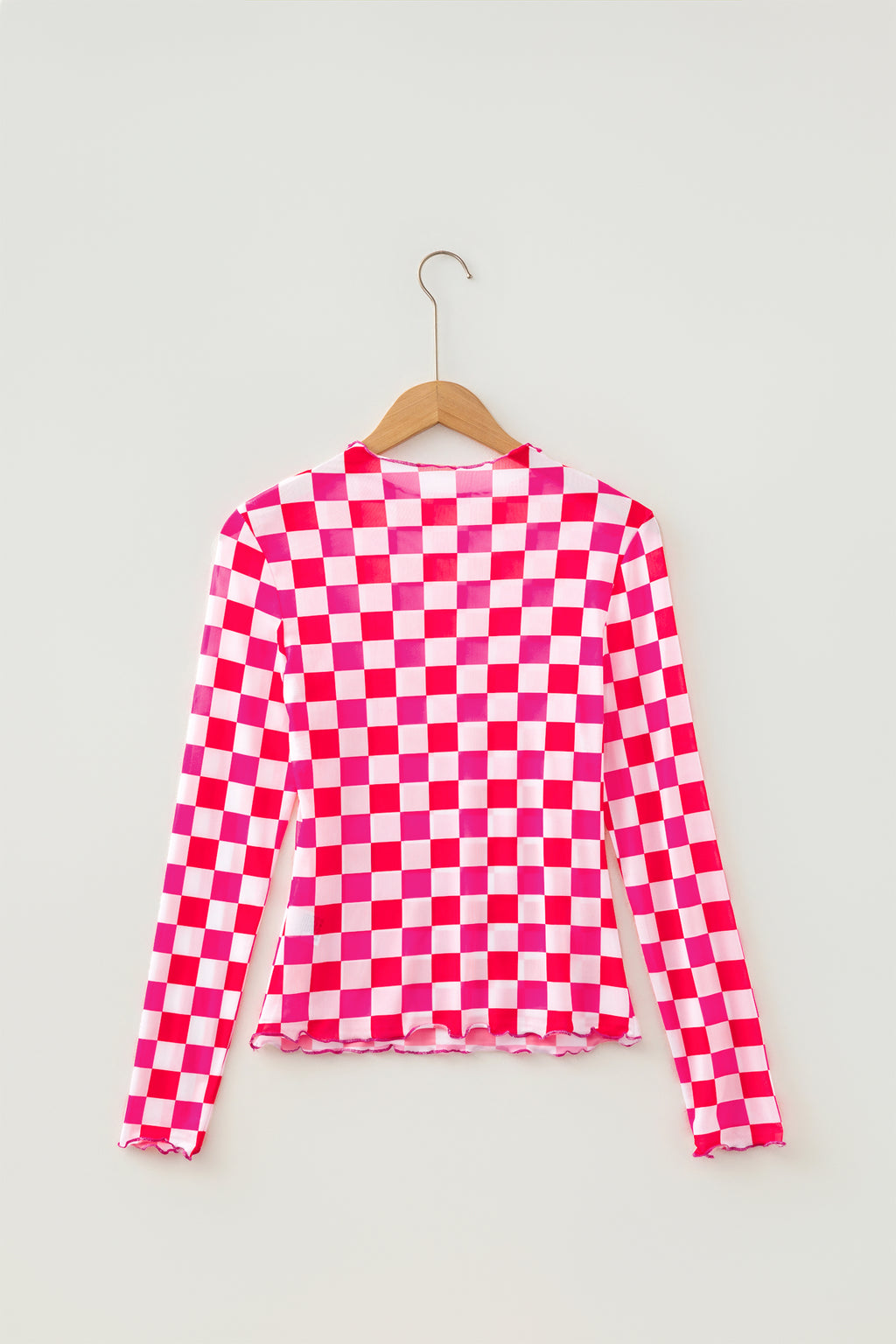 Rose Plaid Mesh Sheer Long Sleeve Top