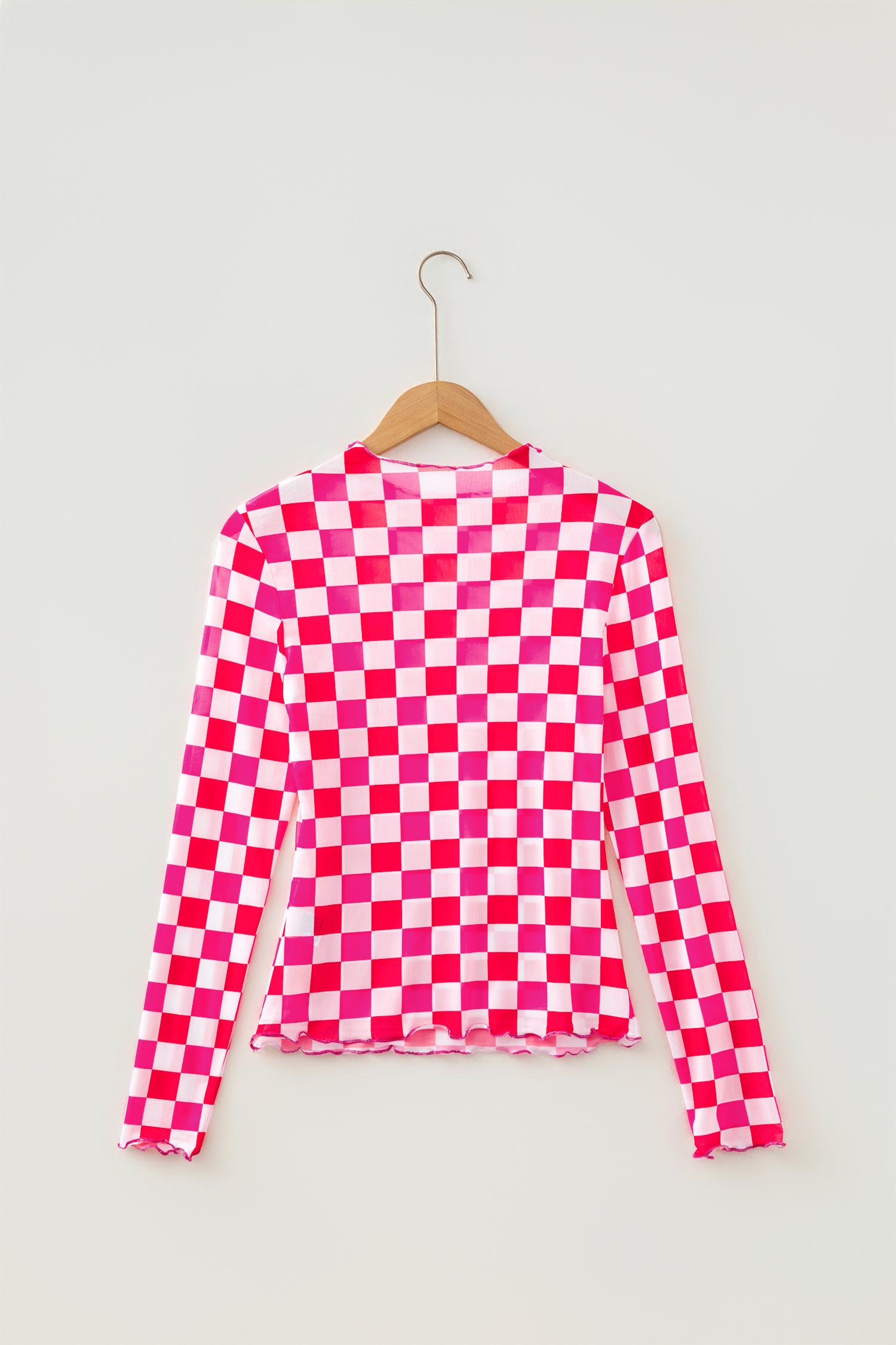 Rose Plaid Mesh Sheer Long Sleeve Top