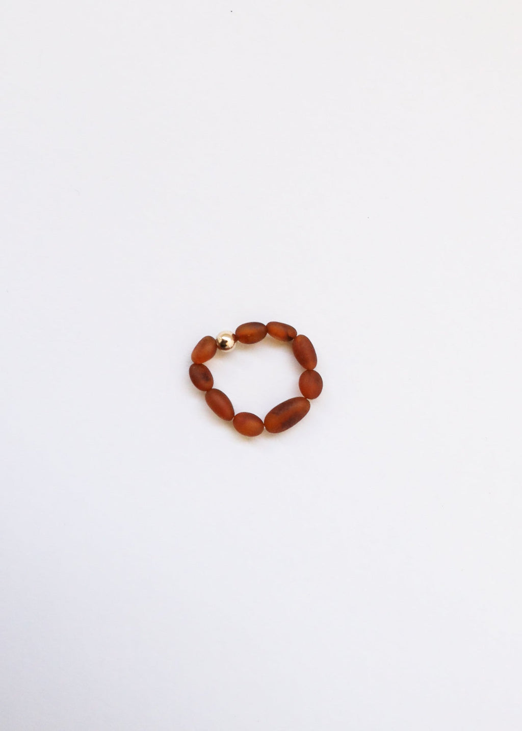 Raw Cognac Baltic Amber + 14K Gold Filled Beaded Ring Stack