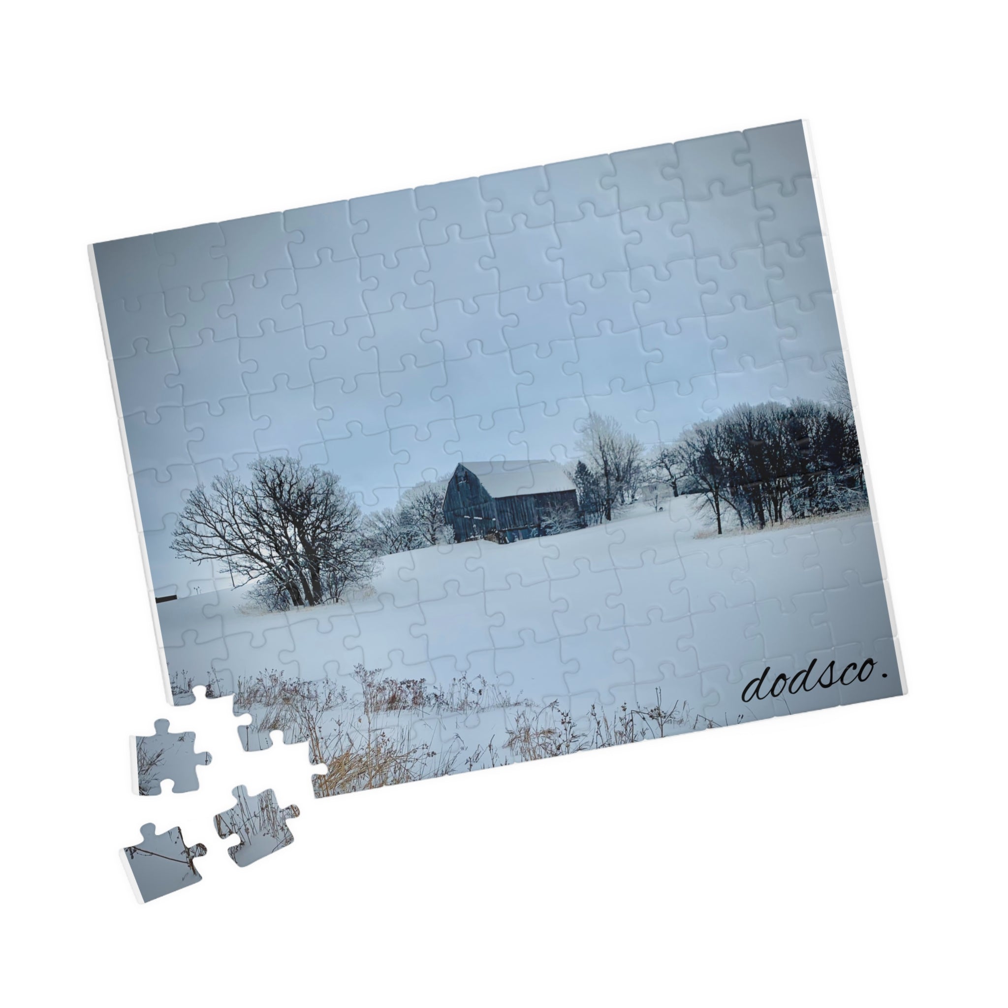 Winter Barn Landscape Puzzle — Snowy Farm Jigsaw (110–1014 Pieces)