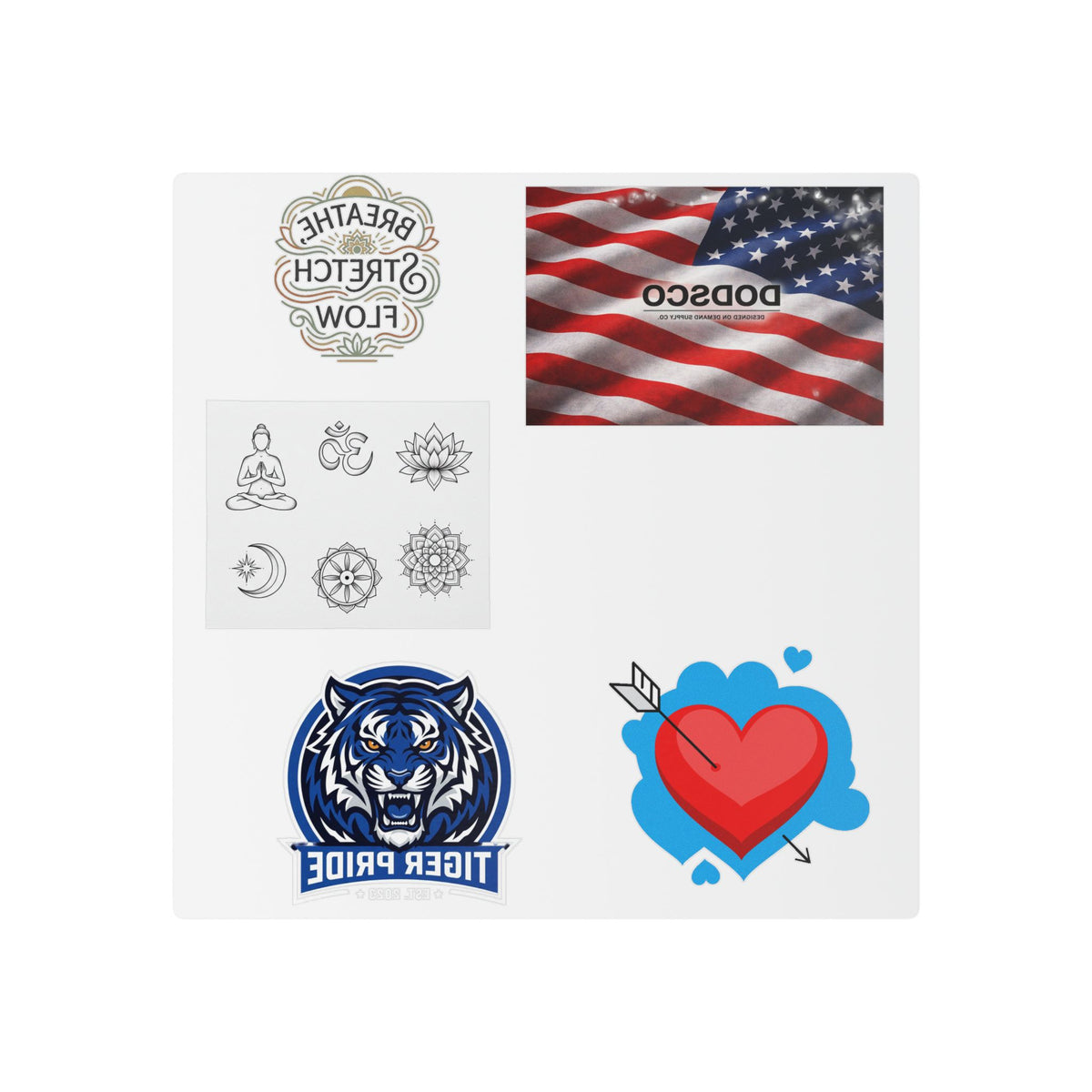 Temporary Tattoos — Patriotic Flag, Tiger Pride & Heart Sticker Set