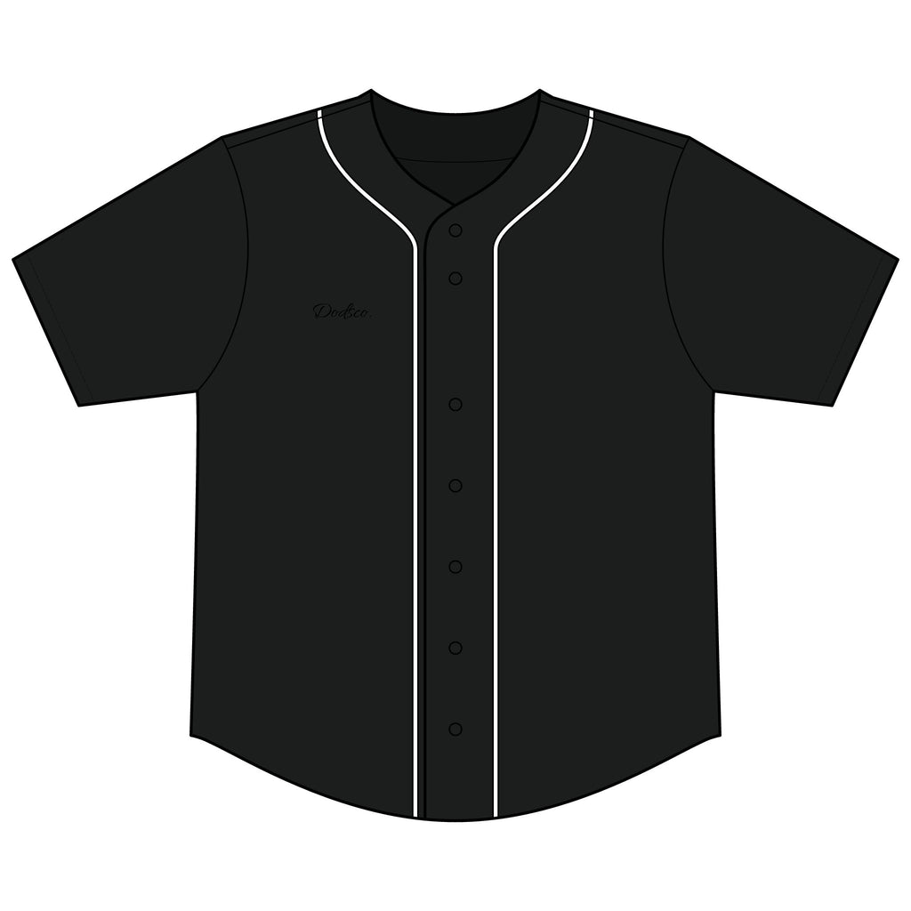 Black Button-Up Baseball Jersey — Short Sleeve Athletic Shirt