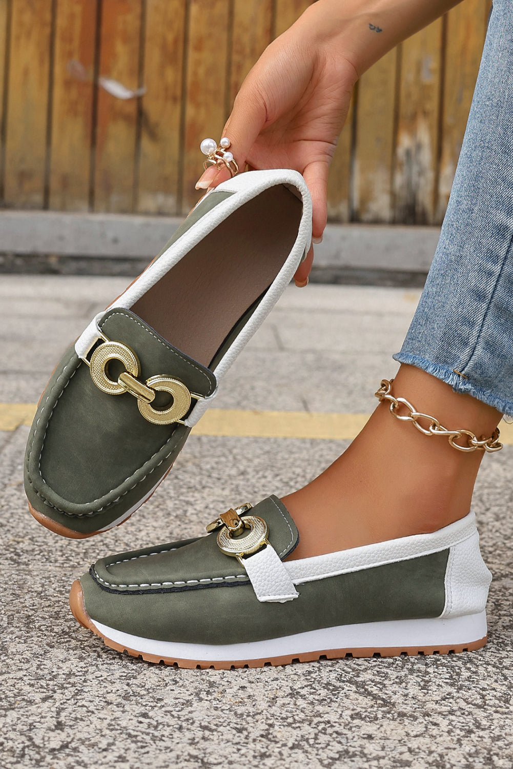 Blackish Green Stitching Patchwork Casual Shoes