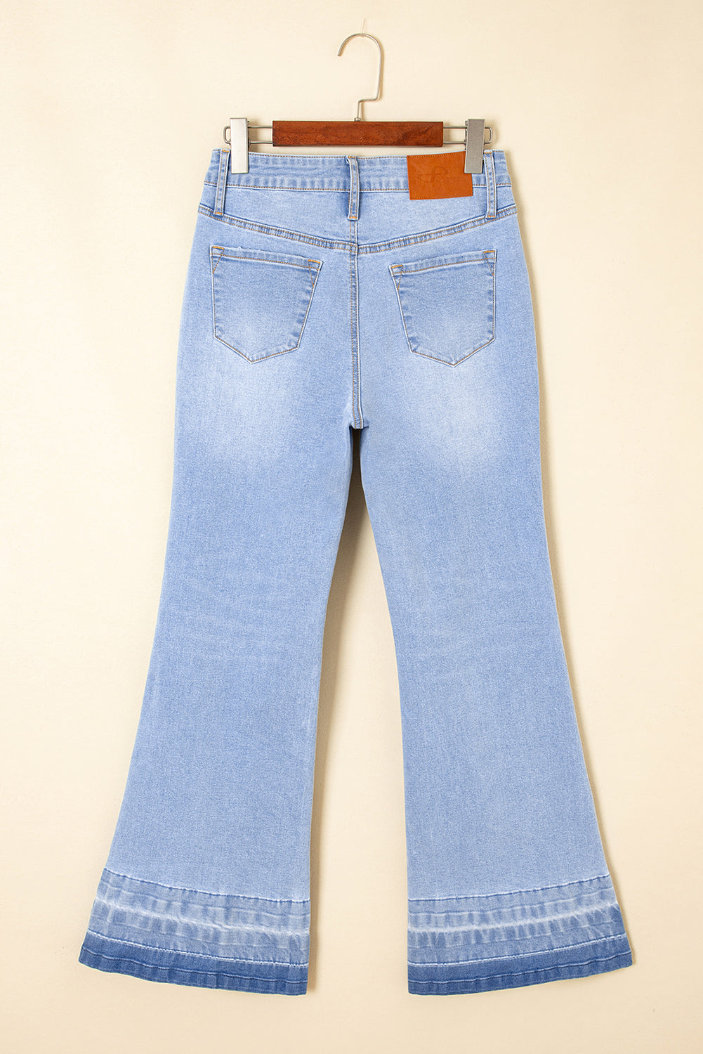Iceland Blue Unique Hem Design Elastic Waist Flare Leg Jeans