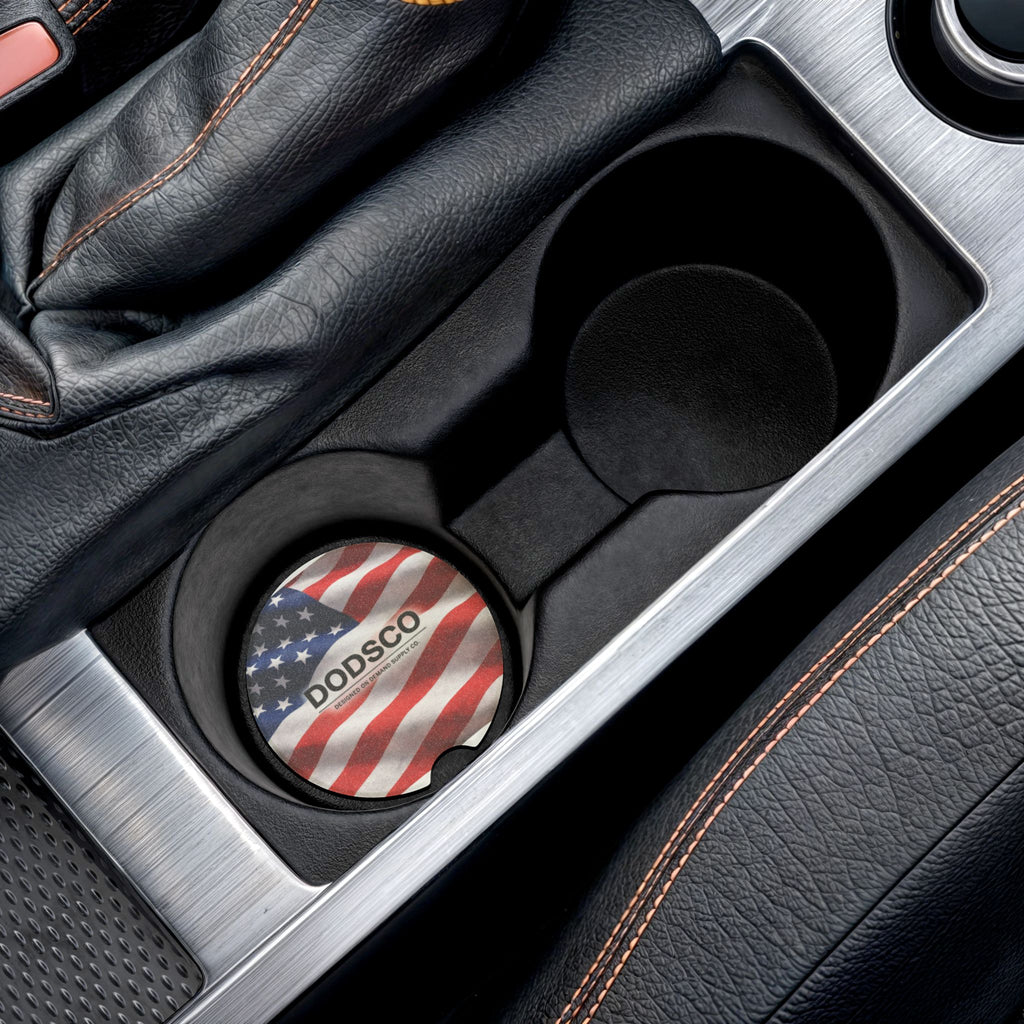 American Flag Soapstone Car Coaster — DODSCO Logo