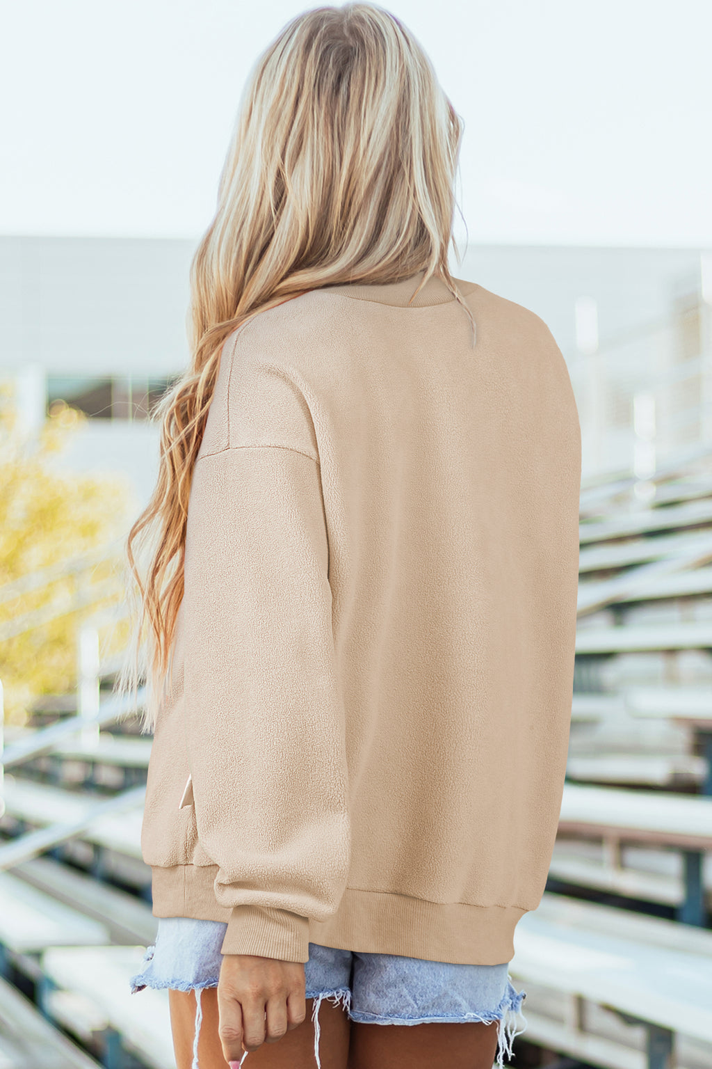 Light Grey Oversize Drop Shoulder Reversible Mock Neck Sweatshirt