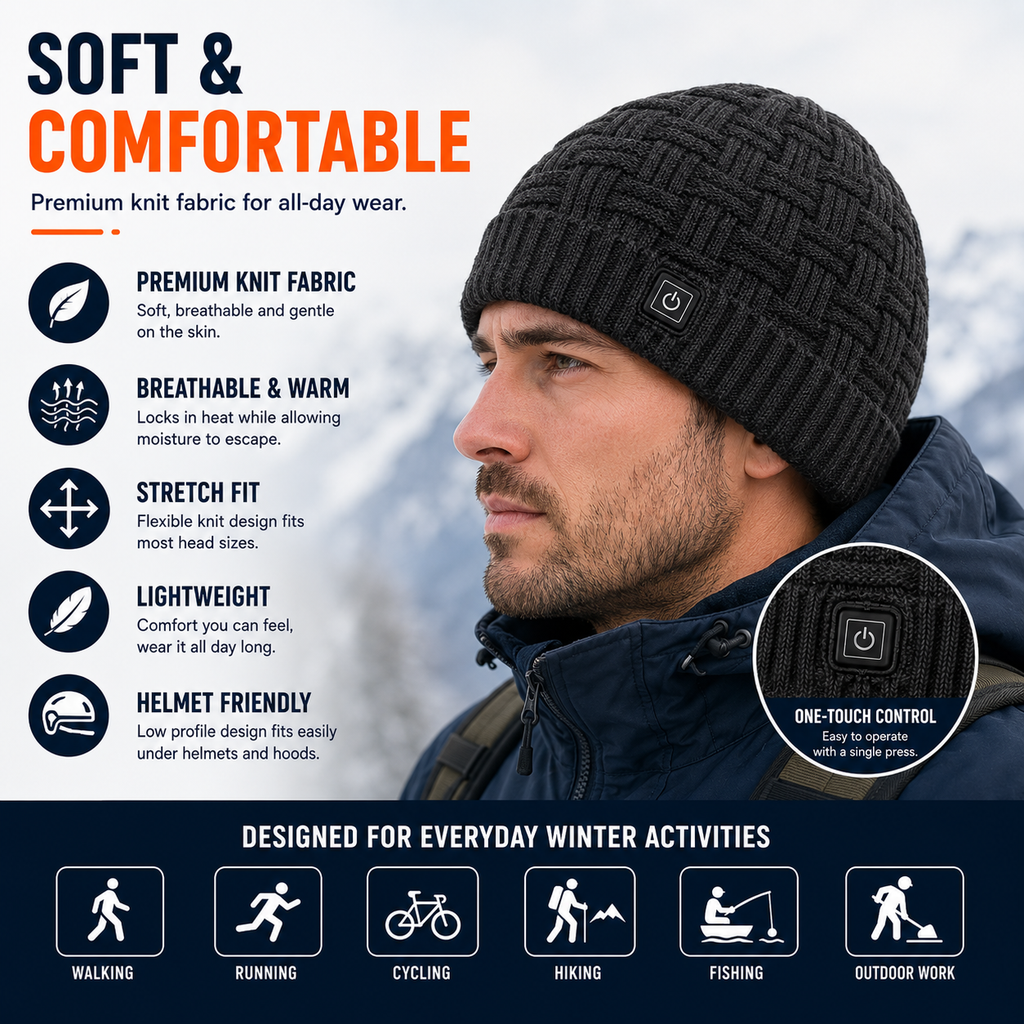 LITEGUEST USB Heated Beanie | Heated Winter Hat for Ear Warmth