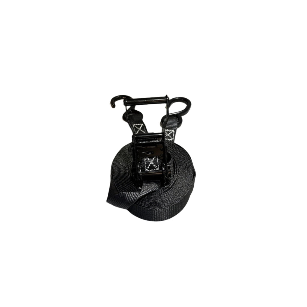 1" Black Ratchet Strap w/Vinyl S Hook  | LENGTH OPTIONS
