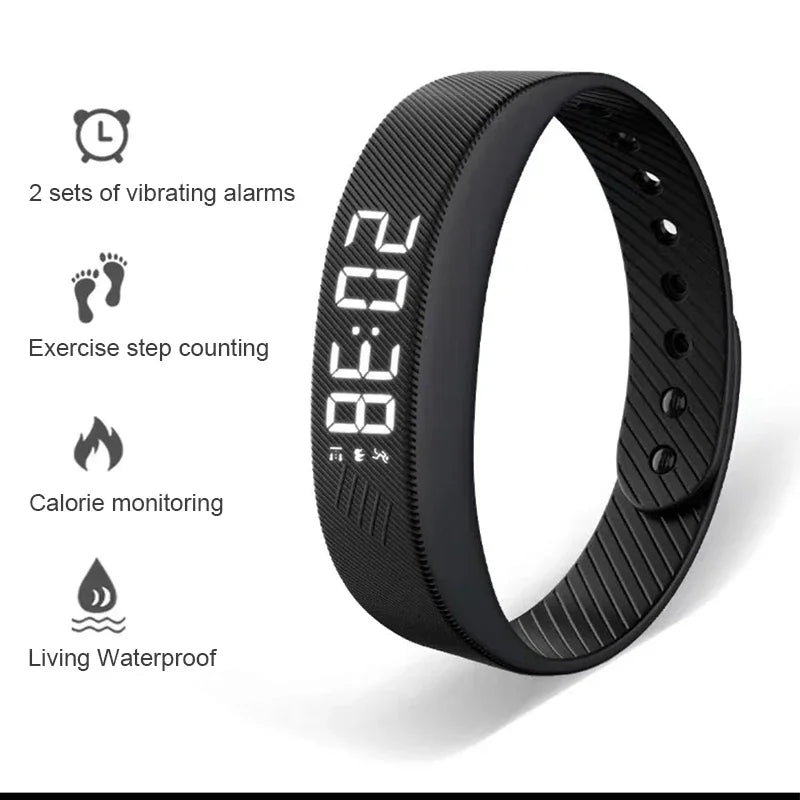 LED Digital Smart Bracelet Vibrating Alarm Clock Waterproof Clock