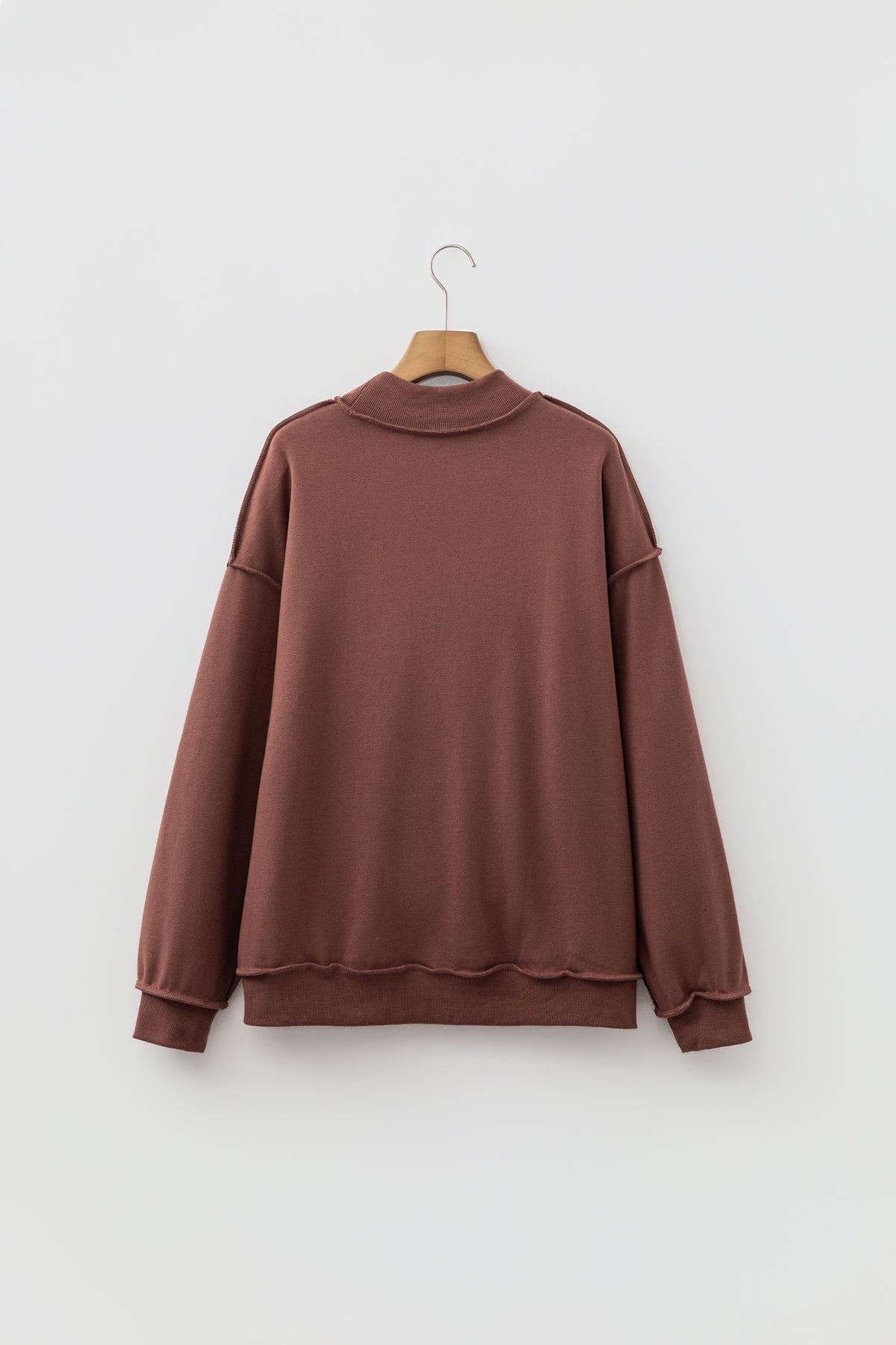 Light Grey Oversize Drop Shoulder Reversible Mock Neck Sweatshirt