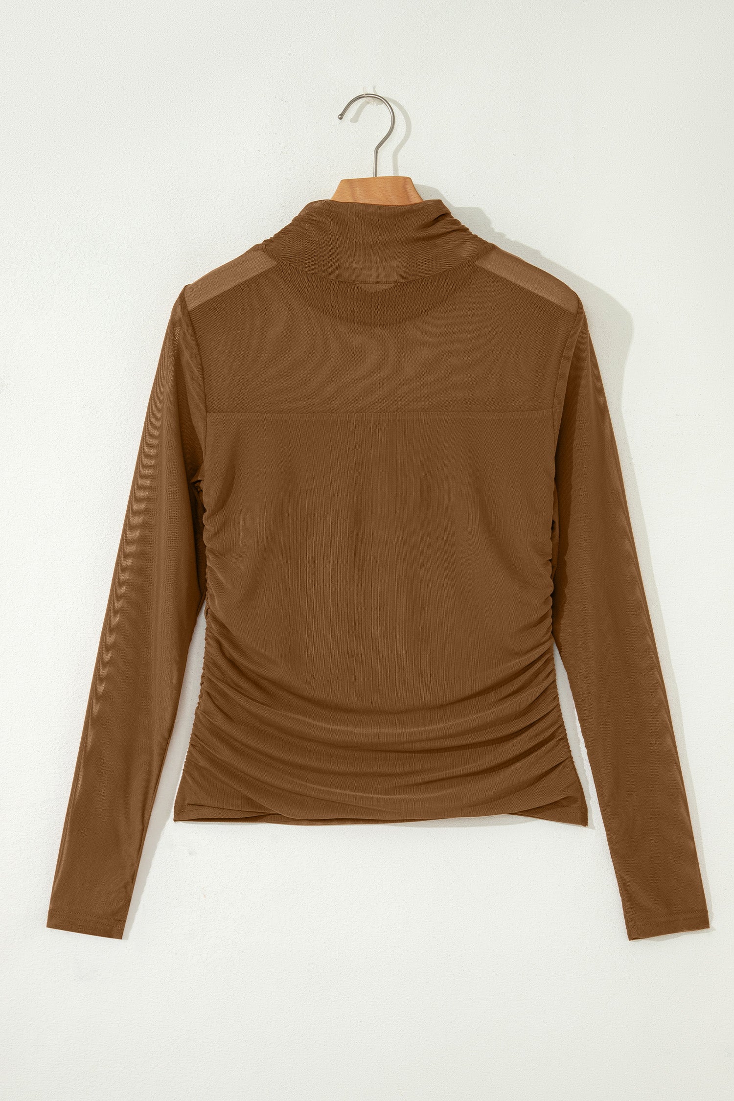 Black Sheer Mesh Patchwork High Neck Long Sleeve Top
