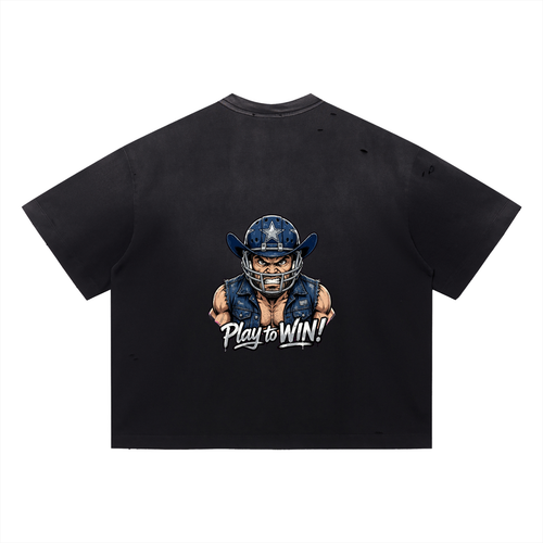 Angry Cowboy Vintage Washed Distressed Boxy Oversize T-Shirt
